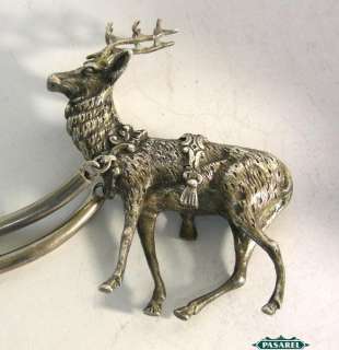   Silver Miniature Sleigh Harnessed To Reindeer Figurine Portugal 1900
