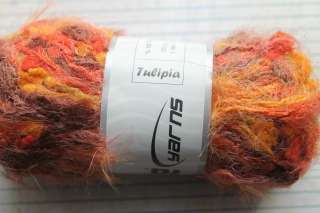   sk Orange, Yellow Brown fluff/pom poms & Fur yarn 129 yards  