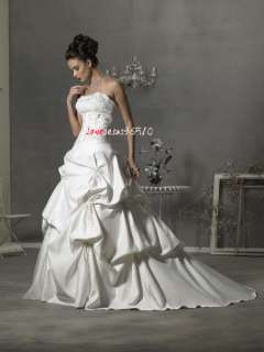   Line Strapless White ivory Court wedding dress Bridal Gown prom Satin