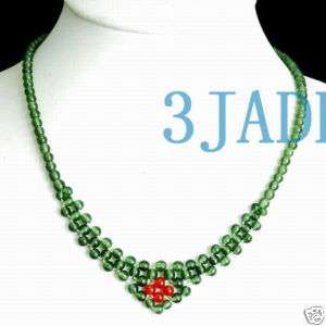 17 Knited Translucent Green Jade Beads Necklace #03A  
