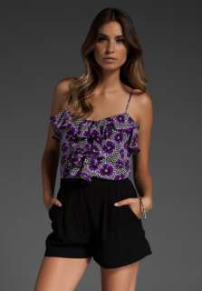 MILLY Portobello Floral Gwenie Ruffle Cami in Plum  