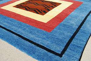Square Blue Modern Rug, Non Toxic, Handknotted, Natural 