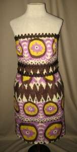 MILLY Strapless Linen Dress Purples/Yellow Sz 4  