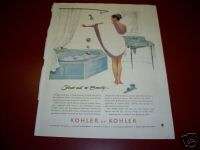 1957 Kohler of Kohler Retro Blue Bath Tub Sink Ad  