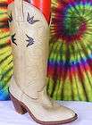 size 5 M vtg marbled leather ACME DINGO flower inlay stacked heel 