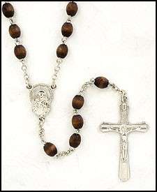 Catholic Rosary w/ Brown Oval Wood Beads  