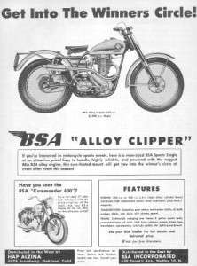 1957 BSA Alloy Clipper & Commander 600 Motorcycle Original Ad  