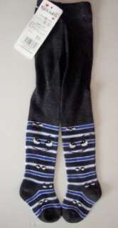  Girl Leggings Thick Tights Gray w Blue & White Stipes Silly Eyes