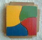 VINTAGE 4 PC WOODEN JIGSAW PUZZLE WOOD FRAME SIMPLE SHAPES RED BLUE 