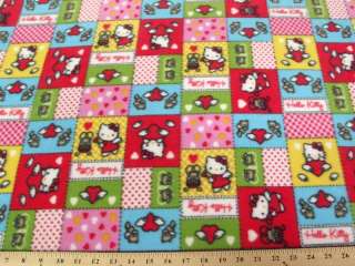HELLO KITTY PATCHWORK RED FLEECE A45 $9.99/YD  