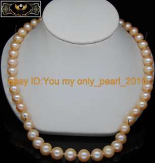MP14K WG Natural 9 10mm AAA+ pink pearl necklaces 20  