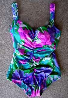 GABAR Pink/Turquoise/Purple Print Slimming Swimsuit  12  