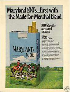 RARE 1971 Maryland 100s Cigarettes Ad / Hunt Club  