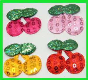 100 Padded Sequin Cherry Appliques Trims Crafts H113  