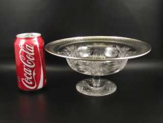   Sterling Silver and Cut Glass Footed Bowl~Engraved Flowers ((&)  