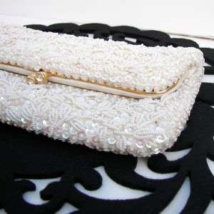 Vintage beaded with sequin foldover evening soft clutch with kisslock 