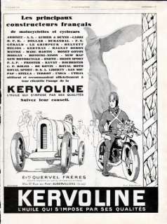 1928 KERVOLINE Motor Oil French Ad, Cyclecar Motorcycle  