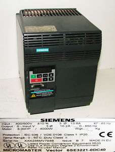 Siemens Micromaster Vector 6SE3221 0DC40 6SE3 221 0DC40  