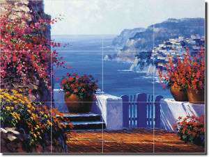 Amalfi Coast Floral Art Ceramic Tile Mural Backsplash  