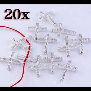 20pcs Silver Plate Clear Crystal Spacer Cross Connector Charms Beads 