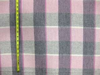 Vtg 60s 70s Heather Gray Pink Blanket Plaid Wool Flannel Fabric 60 