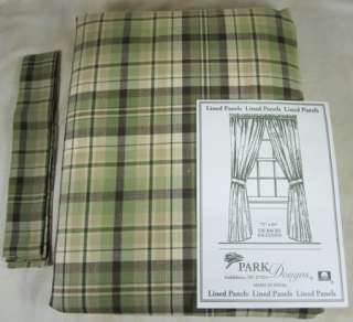 Country Green Brown Tan Plaid Oak Grove Lined Curtain Panels 72x84 