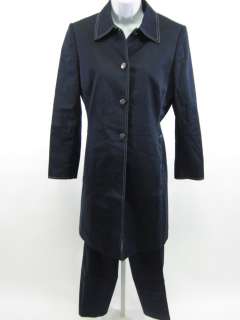TAHARI Navy Cotton Long Jacket Coat Pants Suit Size 6  