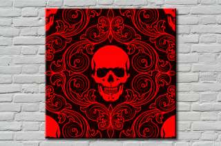   Tableau Canvas Déco Rouge Noir Tete de Mort 60x60cm