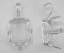 Emerald Cut 4 Prong Crown Pendant Setting Sterling Silver  