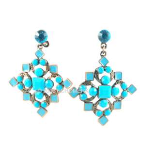 Earrings Victorian Style Turquoise blue Cross crystals  
