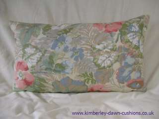 Large 20  Sanderson Pompom Pink Coral Aqua Green Linen Fabric Cushion 
