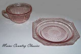 Pink Depression Glass MAYFAIR CUP & SAUCER Open Rose  