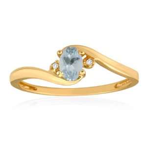    MARCH Birthstone Ring 10K Yellow Gold Aquamarine Ring Jewelry