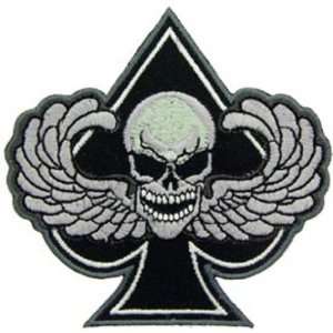    Skull with Wings Spade Patch Black & White 3 Patio, Lawn & Garden