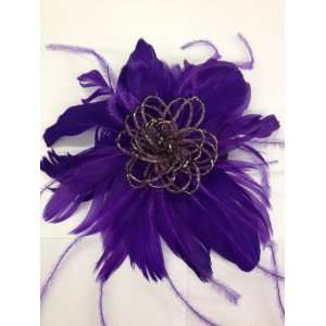   Feather Flower Hair Clip / Brooch Pin   Purple Color 