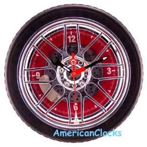  10 Chrome Sport Wheel tire Clock RED