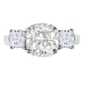 40 Total Carat Cushion & Radiant Three Stone Diamond Engagement Ring 