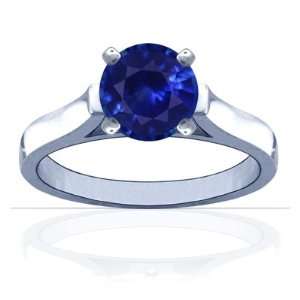    14K White Gold Round Cut Blue Sapphire Solitaire Ring Jewelry