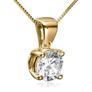 18k Yellow Gold, Round, Diamond 4 Prong Solitaire Pendant (1/2 ct, H I 