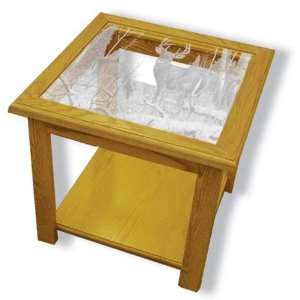 Etched Glass End Table with Etched Glass Deer Top Square  
