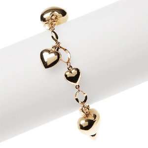  14K Yellow Gold Heart Charm Bracelet Jewelry