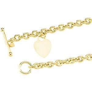  Ladies 14K Yellow Gold Heart Charm Bracelet with Toggle 