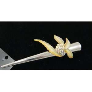 Hair Claw Stick Clamp Clip Hand Painted Yellow Flower With 