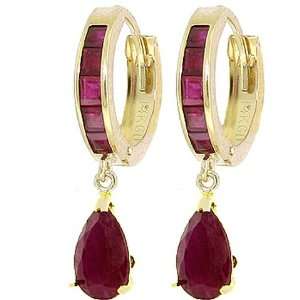  14k Gold Hoop Huggie Earrings with Genuine Rubies Jewelry