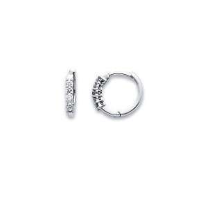  14k White Gold Small Diamond Hoop Huggie Earrings .21ct (G 
