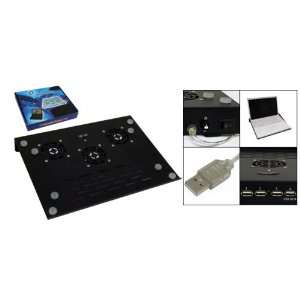  Gino Black Notebook USB Cooler 3 Fan Pad w/ 4 Ports Hub 
