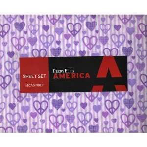  Purple Heart Peace Sign MicroFiber Twin Sheet Set