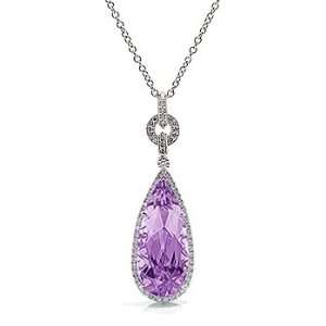   09Ct Pear Cut Purple Amethyst & Diamond 18k Gold Pendant Jewelry