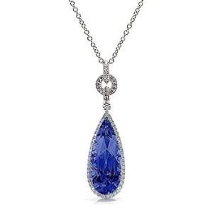   9.17Ct Pear Cut Sapphire & VS Diamond Pendant 18k Gold Jewelry