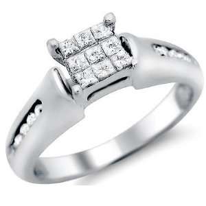  .55ct Princess Cut Diamond Engagement Ring 14k White Gold 
